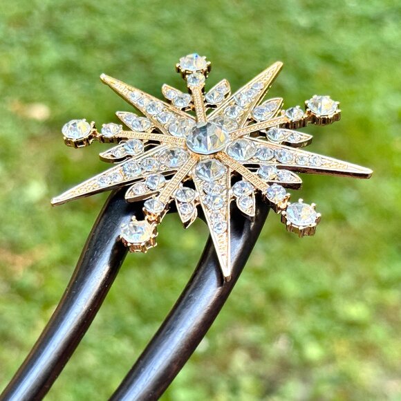 Star Hair Fork Natural Ebony Hair Stick Made to Order 2 Prongs Hair Fork - Picture 4 of 5